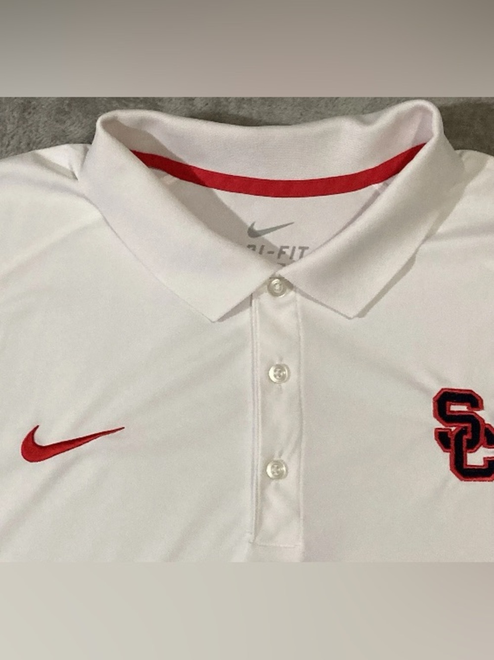 Nike Dri Fit Short Sleeve Golf Polo Mens Size XXL Sports Team SC White Red
